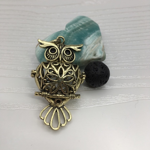 🦉Owl Aromatherapy Brass tone Locket.  Lava stone included. - Picture 1 of 2